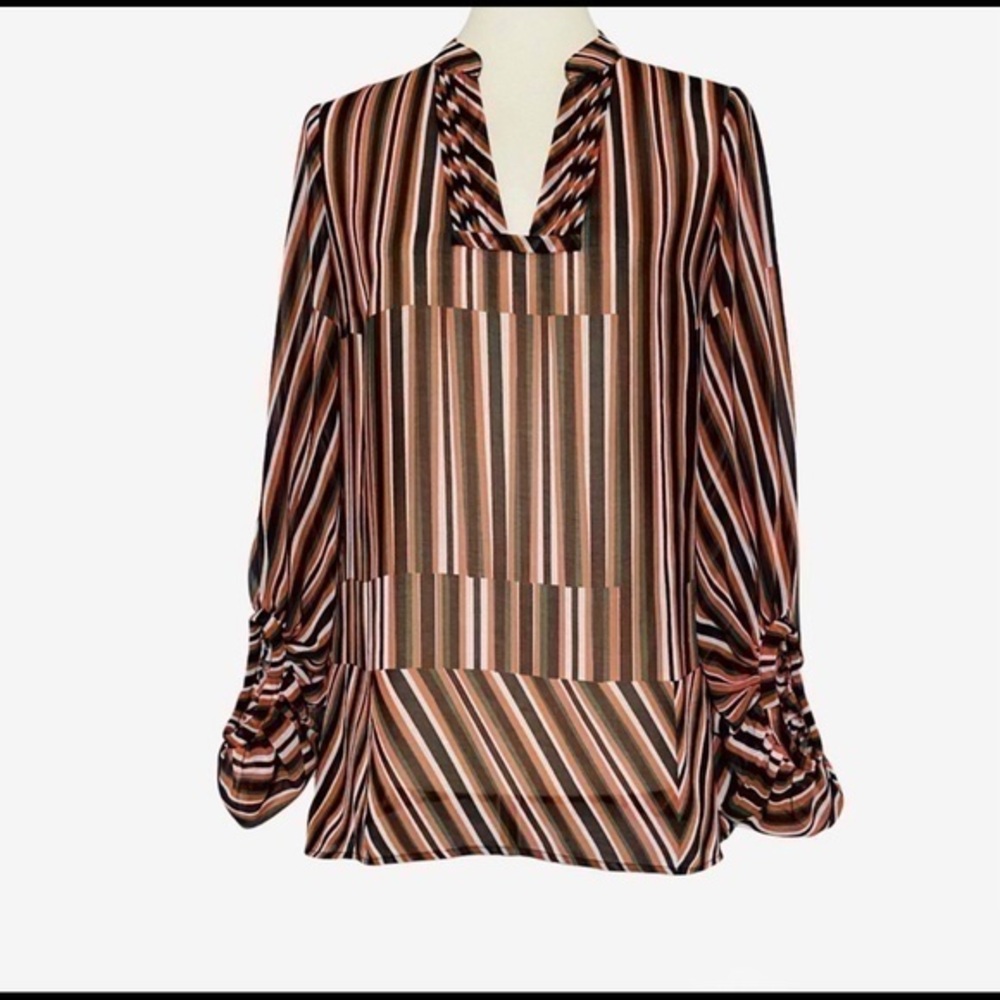CAbi Multi Stripe Blouse Dramatic Sleeves